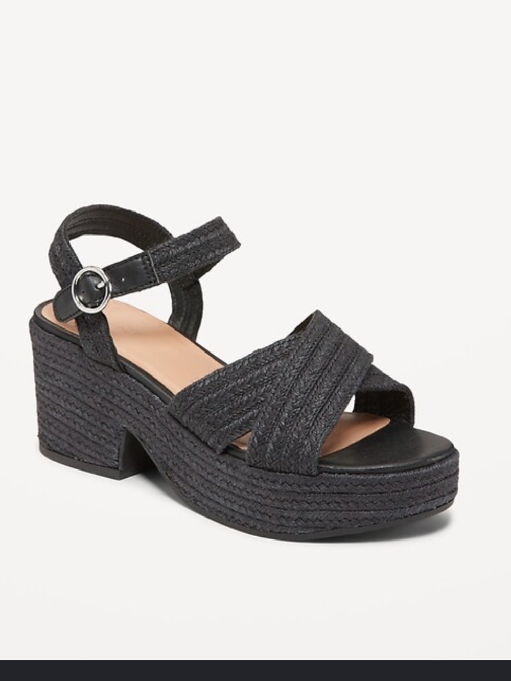 Women’s Black Platform Espadrille Sandal with Ankle Strap